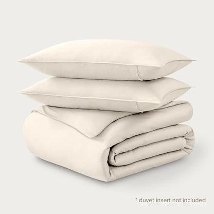 Bare Home 100% Organic Cotton Sateen Duvet Cover Set (Queen, French Beige)