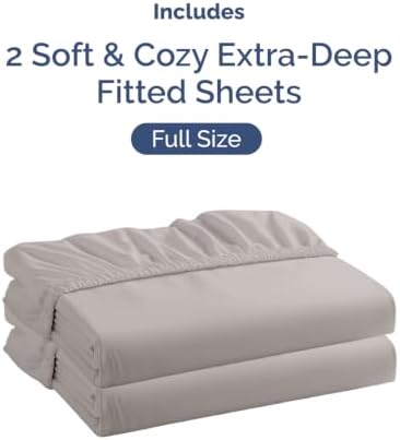 CGK Linens 2 Pack Extra Deep Full Fitted Sheets - Light Grey