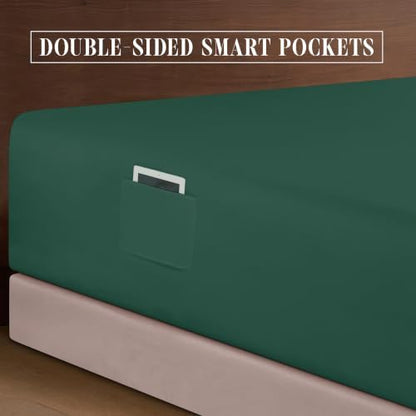 Elegant Comfort 4-Piece Bed Sheet Set - Luxury Bedding 1500 Premium Hotel Quality Microfiber, All Around Elastic 18-24 Inches Deep Fitted Sheet- Extra Deep Pocket Sheets, Queen, Hunter Green