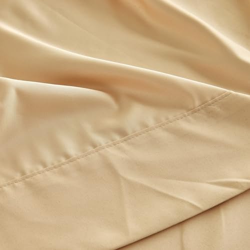 Kingnex Olympic Queen Sheets Sets 66x80 for Super Queen Bed Soft Double Brushed 1800 Microfiber 4 Pcs Include 1 Fitted Sheet 1 Flat Sheet 2 Pillowcase Beige