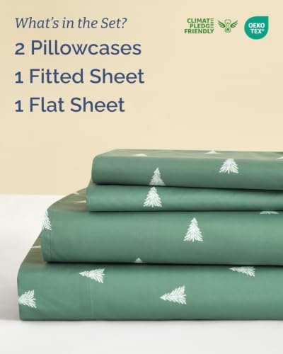 Christmas Sheet Set, Sage Pine Trees, Holiday Xmas Bedding Set - Full Size