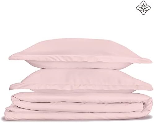 BIOWEAVES 100% Organic Cotton Full/Queen Duvet Cover Set, 3-Piece, 300 Thread Count Sateen Weave GOTS Certified Comforter Cover with Buttoned Closure and 2 Pillow Shams – Blush Pink, 90x90 inches