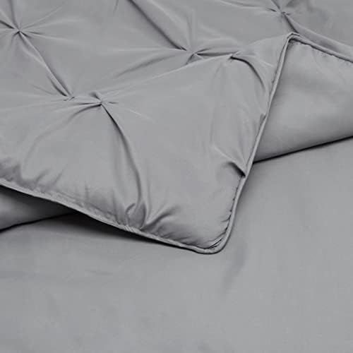 Amazon Basics Soft, Lightweight King Size Comforter Set, All-Season Down-Alternative 3-Piece Bedding Set, Pinch Pleat Design with Piped Edges, Dark Grey