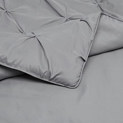 Amazon Basics Soft, Lightweight King Size Comforter Set, All-Season Down-Alternative 3-Piece Bedding Set, Pinch Pleat Design with Piped Edges, Dark Grey