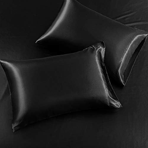 SiinvdaBZX 3Pcs Twin XL Sheets Set, Black Silky Satin Sheets