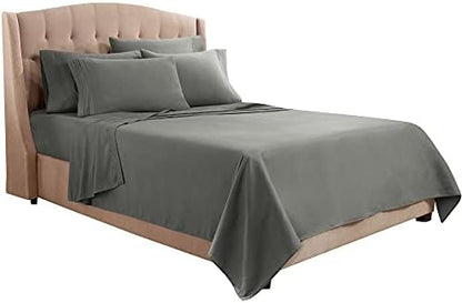 Clara Clark Flex Top King Sheets, 6 Piece Set - Hotel Luxury Sheets for Top Split King Bed, Super Soft Bedding Set, Head Split King Charcoal Gray