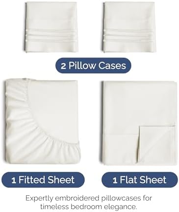 Queen Size 4 Piece Sheet Set - Ultra Soft & Cooling Sheets - Antique White