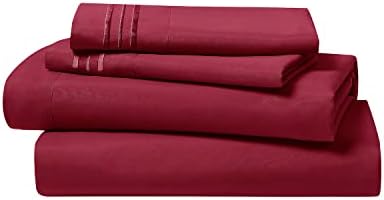 Clara Clark Bed Sheets, Premier 1800 Series 4 Piece Bed Sheet Set, Deep Pocket, Wrinkle, Fade, Stain Resistant, Luxury Soft Bedding Sheets & Pillowcases, Twin-XL, Burgundy Red