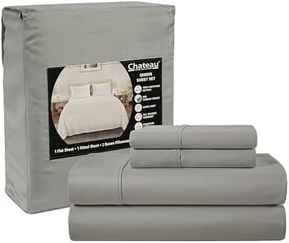 California King Size Sheets Set with Fitted Sheet & Pillowcase Sets -Silver