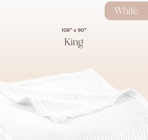100% Cotton Organic Muslin Throw Blanket for Adults GOTS & Fairtrade Certified Organic Cotton - Couch Living Room and Bedroom Decor - 4 Layer Super Soft and Cozy (White, King)