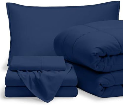 Bare Home Bed-in-A-Bag 5 Piece Set (Twin XL, Dark Blue/Dark Blue)