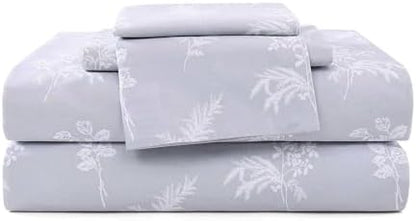 Stone Cottage - Sheet Set, Crisp & Breathable Percale Cotton Bedding with Matching Pillowcase, 200-Thread Count, Deep Pocket, Vintage Inspired Home Essentials (Foliage Grey, Twin)