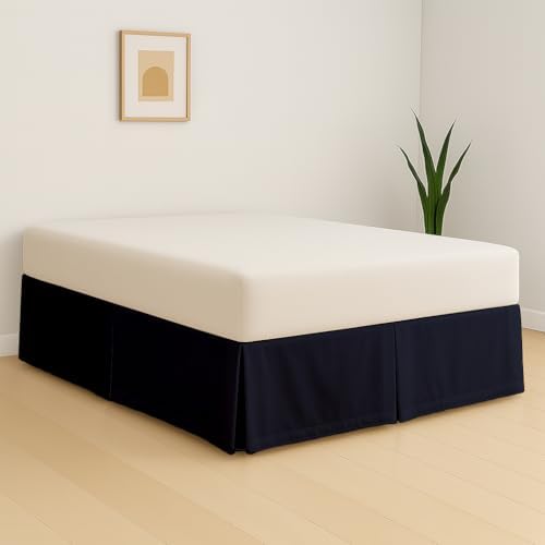eBeddy Linens Split Corner Bed Skirt Queen 16 Inch Drop – 100% Microfiber, – Platform Style, Navy Blue Solid, 3-Sided Pleated, Tailored Fit, Hidden Storage, Hotel Luxury, Washable