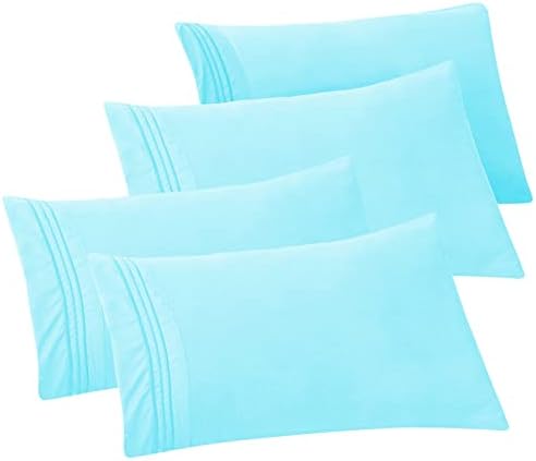 Elegant Comfort 4-PACK Solid Pillowcases 1500 Premium Hotel Quality Microfiber - Smooth Weave, Wrinkle and Stain Resistant, Easy Slip-On, 4-Piece Set, Standard/Queen Pillowcase, Aqua