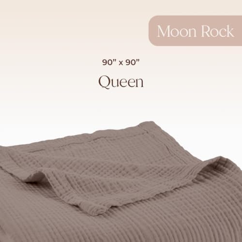 100% Cotton Organic Muslin Throw Blanket for Adults GOTS & Fairtrade Certified Organic Cotton - Couch Living Room and Bedroom Decor - 4 Layer Super Soft and Cozy (Moon Rock, Queen)