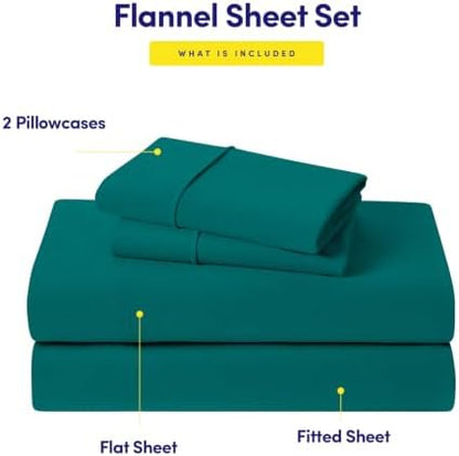 Sweet Home Collection Flannel Sheet Set, Teal Queen, Deep Pocket Soft Brushed Microfiber All-Season Bedding with Fitted Sheet, Flat Sheet & Pillowcase(s)