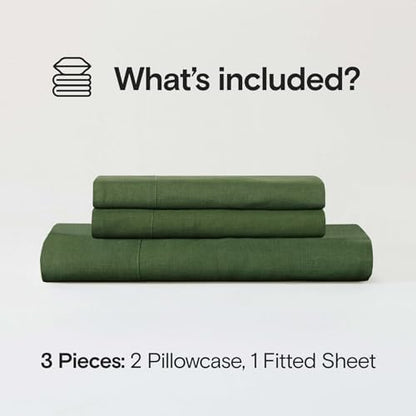 Sijo Stone Washed Organic French Linen Bed Sheet Set, GOTS Certified Organic, Best Cooling Linen Sheet Award by Sleep Foundation, 3 Piece - 2 Pillowcases and 1 Fitted Sheet (Forest, Cal King)