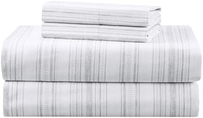Comfort Spaces 100% Cotton Percale Sheets Full Size 4 Pcs, Good Vibes Grey