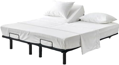 Kingnex Half Split Top King Sheets Set for Adjustable Bed White