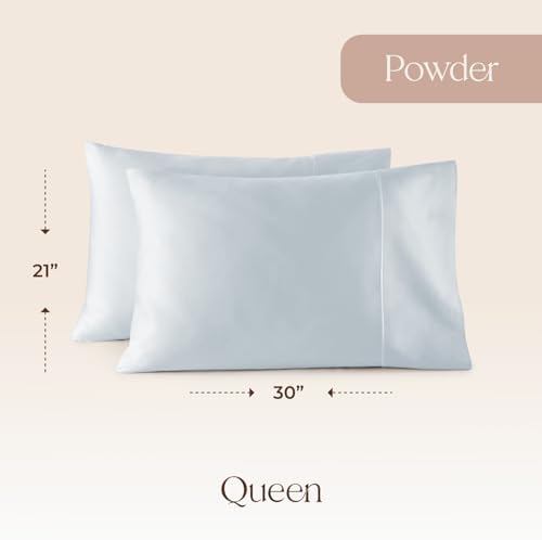 100% Organic Cotton Pillow Cases Queen Size Set of 2 - 100% Cotton Pillowcases GOTS Certified 300 Thread Count - Naturally Cooling Comfortable Breathable & Soft Pillow Cases (Powder Blue, Queen)