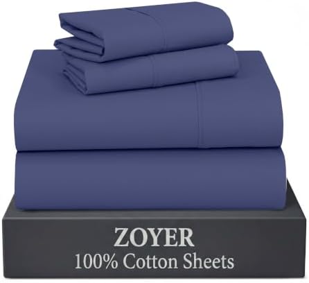 ZOYER 100% Cotton Sheets – King Size Percale Bedding, Cooling & Breathable, Durable with a Crisp, Soft & Comfortable Feel, 16" Deep Pocket, 4-Piece Set, Classic Blue