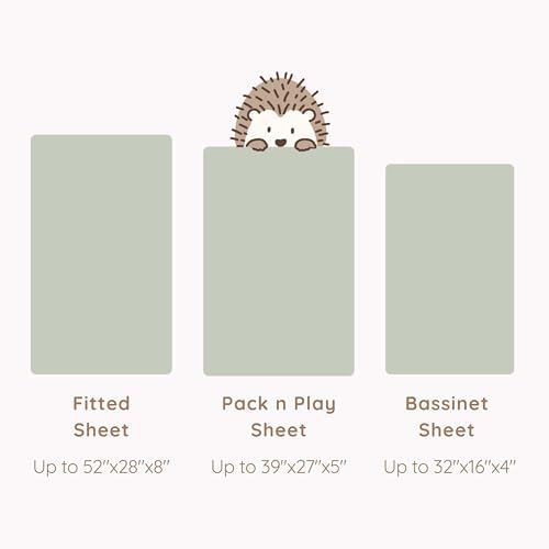 2 Pack Mini Crib Sheets - Jersey Cotton Pack and Play Sheets Fitted, 27" x 39", Fits Graco Pack n Play Mattress, Soft Playpen Sheets Pack n Play, Oeko-tex (Green Pack and Play Mattress Sheets)