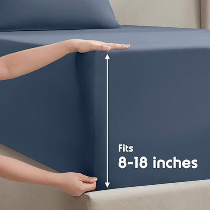 Nestl Twin Sheet Set - Bed Sheets - Navy Blue - 3-Piece Deep Pocket