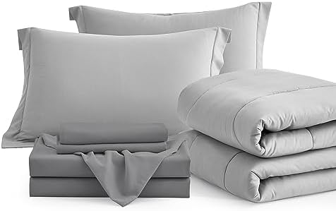 Maple&Stone Full Comforter Set 7 Pieces Bed in a Bag Light Grey Bed Set