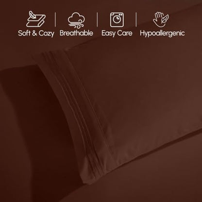 Elegant Comfort Luxury 4-Piece Bed Sheet Set - Luxury Bedding 1500 Premium Hotel Quality Microfiber, Wrinkle Resistant Cool and Breathable, Easy Elastic Fitted, RV Short Queen, Brown