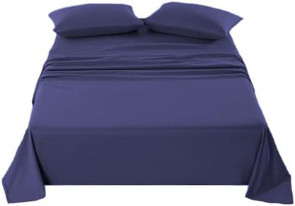 Kingnex Queen Sleeper Sofa Bed Sheets for 60x74 Pull Out Sofa Bed with 4-6 Deep Pocket Soft Double Brushed 1800 Microfiber 4 Piece Bedding Set Navy
