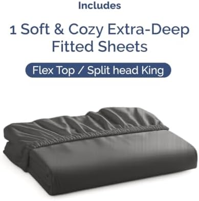 CGK Linens Extra Deep Flex Top Split Head King Fitted Sheet Only - Charcoal