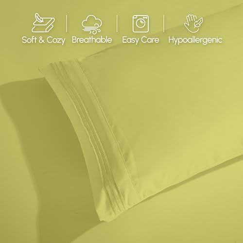 Elegant Comfort Luxury 5-Piece Bed Sheet Set - Luxury Bedding 1500 Premium Hotel Quality Microfiber, Wrinkle Resistant Cool and Breathable, Easy Elastic Fitted, Split King, Pistachio Green