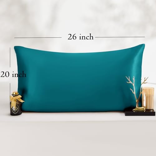 Vielit Standard Satin Pillowcase for Hair 2pc,Similar to Silk Pillow Cases, for Women Men,Teal,20x26 & Envelope Closure and 2 Satin Scrunchies