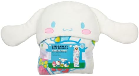 Franco Sanrio Hello Kitty & Friends Cinnamoroll Plush Hooded Throw, Kids Bedding Super Soft Blanket, 50 in x 40 in, (Officially Licensed Product)