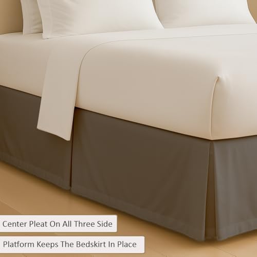 eBeddy Linens Split Corner Bed Skirt Queen 14 Inch Drop – 100% Microfiber, – Platform Style, Dark Grey Solid, 3-Sided Pleated, Tailored Fit, Hidden Storage, Hotel Luxury, Washable