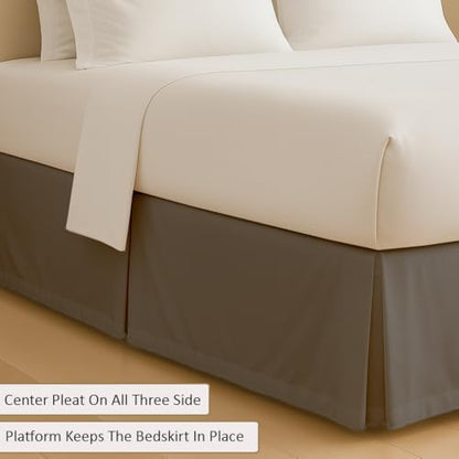 eBeddy Linens Split Corner Bed Skirt Full 14 Inch Drop – 100% Microfiber, – Platform Style, Dark Grey Solid, 3-Sided Pleated, Tailored Fit, Hidden Storage, Hotel Luxury, Washable
