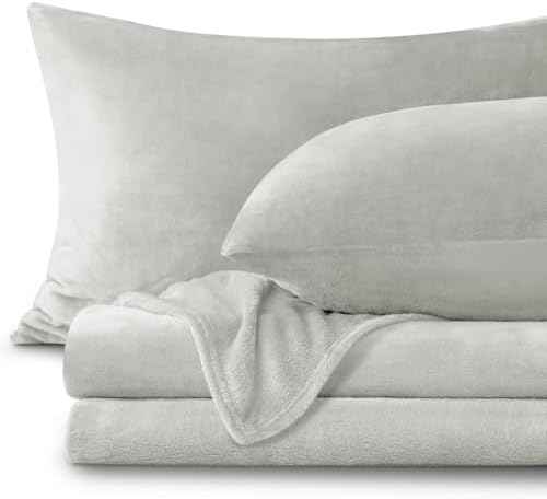 BEDELITE Flannel Sheets Full Size, Light Grey, 4 Pieces