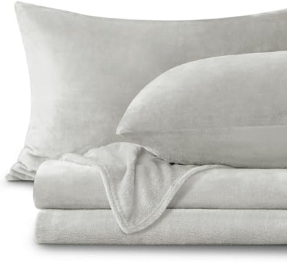 BEDELITE Flannel Sheets Full Size, Light Grey, 4 Pieces