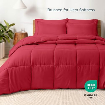 Bare Home Bed-in-A-Bag 7 Piece Comforter & Sheet Set - King - Goose Down Alternative - Ultra-Soft 1800 Premium - Bed Set (King, Red/Red)