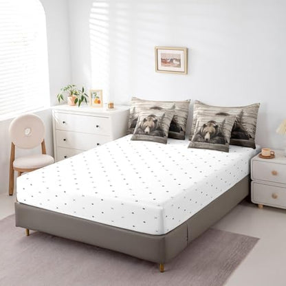 Erosebridal 7 Pcs Grizzly Bear Bedding Set Twin Hunting Bear Comforter Set for Kids Boys Girls Rustic Woodland Cabin Bed in a Bag Vintage Farmhouse Animal Sheet Set with Comforter Pine Tree Decor