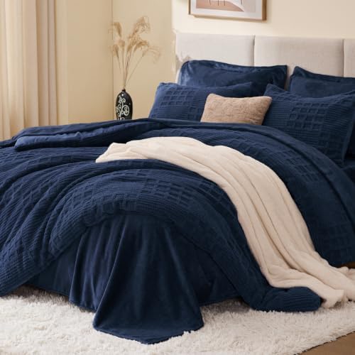 EXQ Home Waffle Comforter Set Full Size, 3 Pieces Bed Set,Navy Blue