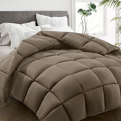 HYLEORY All Season Twin Size Bed Comforter - Cooling Down Alternative Quilted Duvet Insert with Corner Tabs - Winter Warm - Machine Washable - Taupe