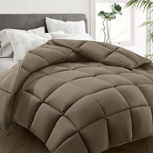 HYLEORY All Season California King Size Bed Comforter - Cooling Down Alternative Quilted Duvet Insert with Corner Tabs - Winter Warm - Machine Washable - Taupe,Cal King(96*104)