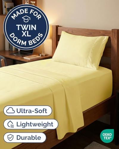 Extra Deep Twin XL Sheet Set - 3 Piece College Dorm Room - Yellow