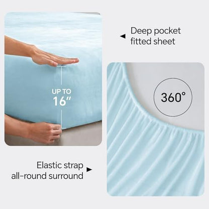 BEDELITE Flannel Sheets King Size, Blue, 4 Pieces