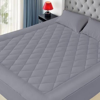 Twin XL Mattress Pad Cotton Quilted Cover, 8-22" Deep Pocket, Gray