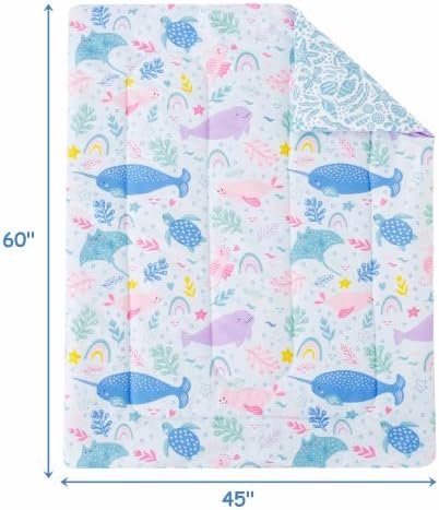 Mooreeke Toddler Bedding Sets for Girls,4 Pieces Blue Ocean Animals Printed