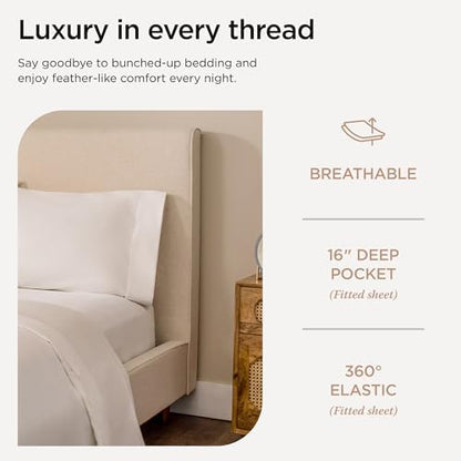 Threadmill 600 Thread Count Cotton Cal King Sheet Set, Sateen, White
