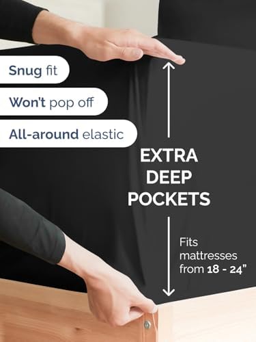 CGK Linens Extra Deep Full Fitted Sheet - Fitted Sheet Only - Black