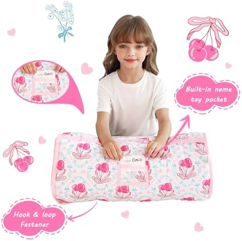 Lasoftan Toddler Nap Mat with Pillow and Blanket, Extra Large Rolled Napping Mats,Slumber Bags for Boys Girls,Kids Sleeping Bag for Daycare, Preschool Travel Camping